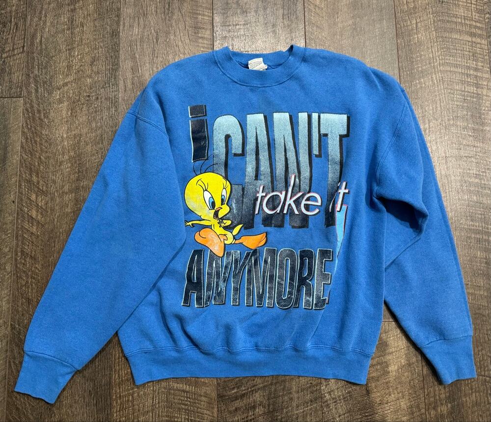 Vtg Looney Tunes Tweety I Cant Take It Anymore Sweatshirt Sz 18/20W Sz 2XL Blue